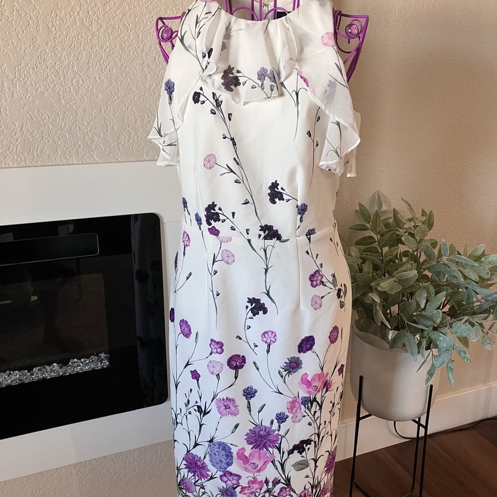 Ivanka Trump White and Purple Floral Midi Dress